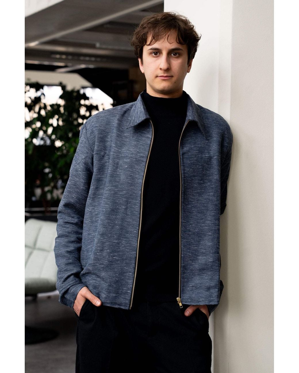 Stovaria Blue Linen Cotton Blend Jacket for men