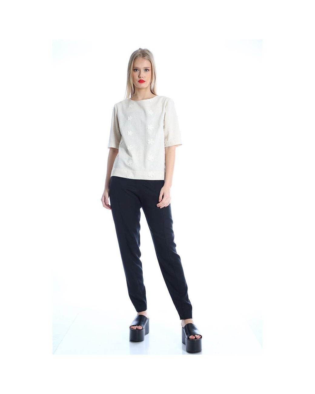 Silvia Serban Natural Neutrals 3D Flowers Blouse