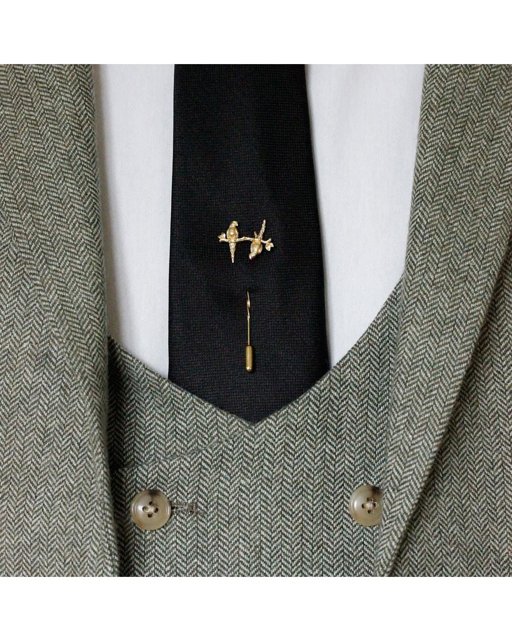 Lee Renee Metallic Parakeet Tie Pin – Two Friends On A Branch – for men