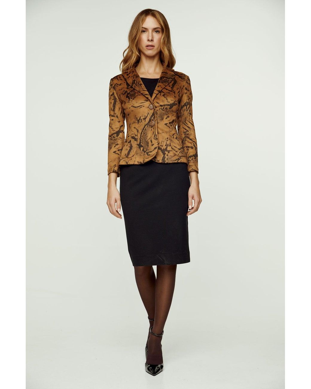 Conquista Brown Suede Effect Printed Fitted Jacket