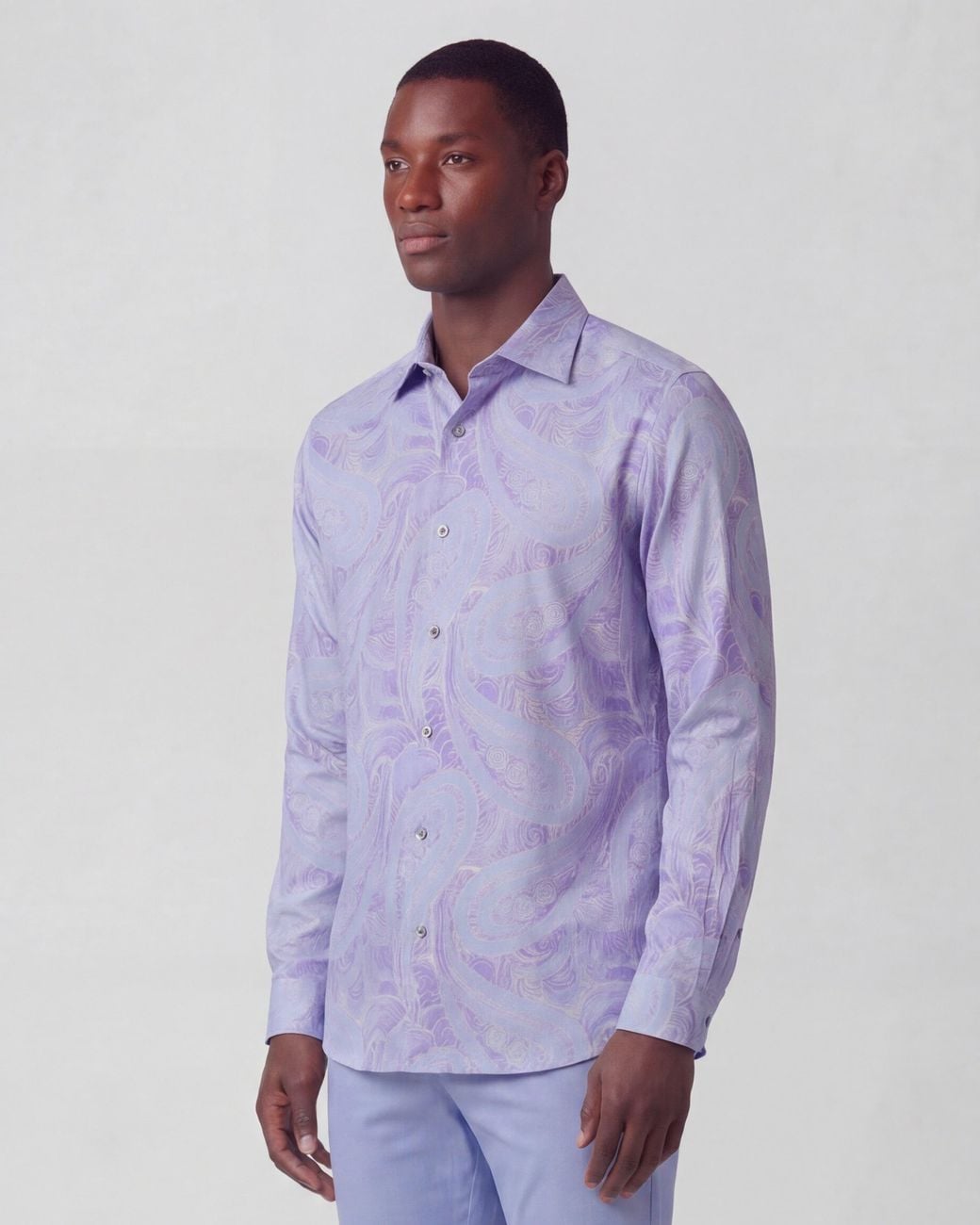 Lords of Harlech Blue Laurent Marakesh Paisley Helio Linen Printed Shirt for men