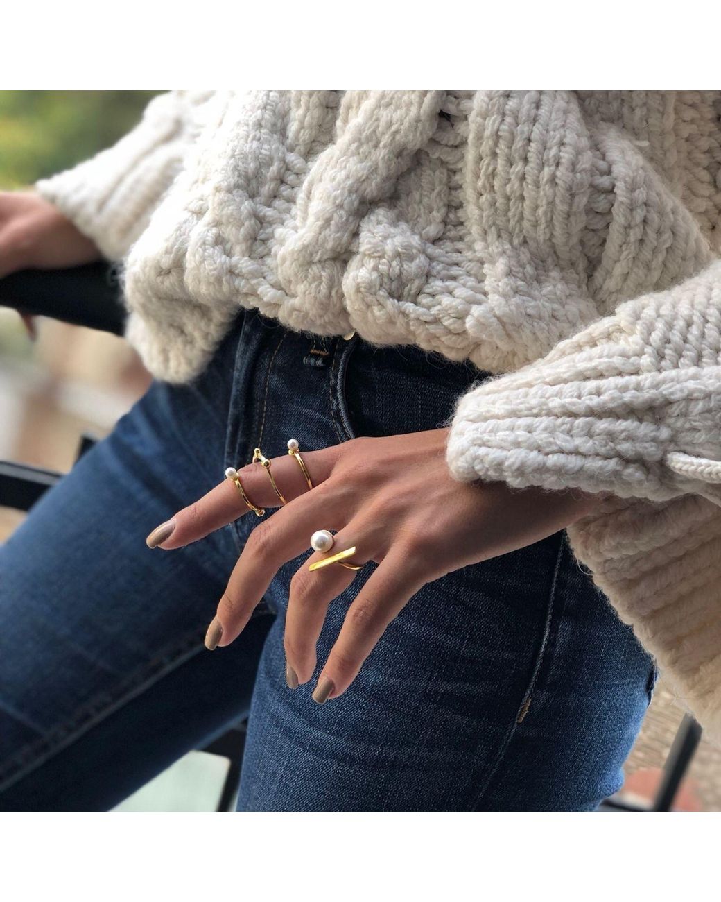 LINYA JEWELLERY Metallic Spiral Pearl Ring