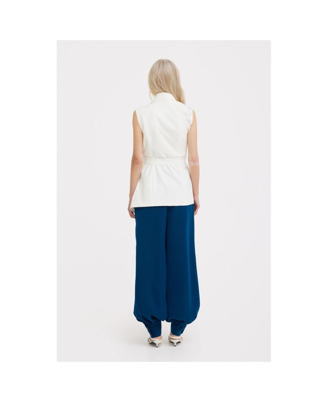 Julia Allert Natural Neutrals Asymmetrical Sleeveless Blazer — Ecru