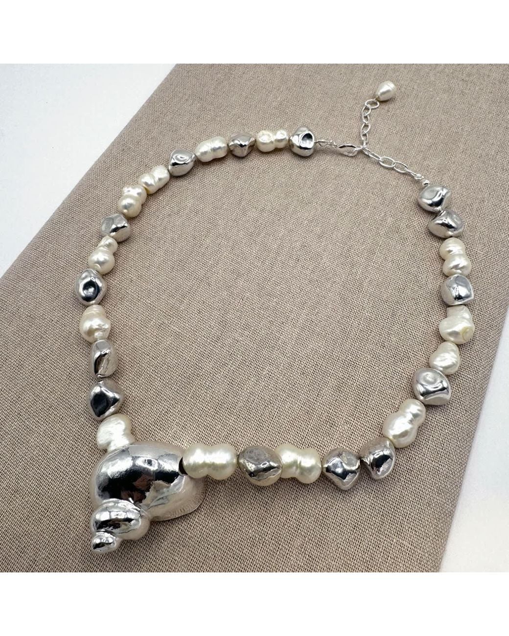 Rare Matters Jewelry Metallic Sterling Baroque Shell Ocean Relic Statement Necklace