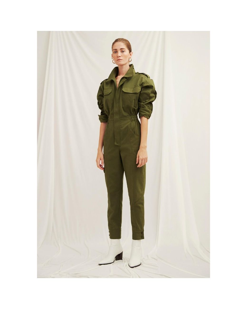 NAZLI CEREN Green Dorothy Zipped Cotton Jumpsuit