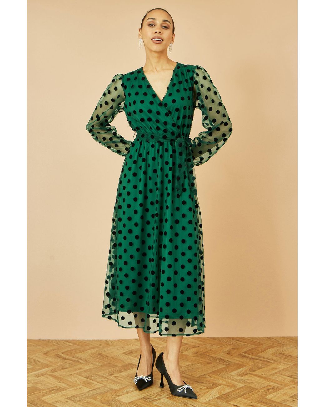 knee length dresses for ladies Green Spot Ruched Detail Midi Dress – AX Paris main image 1