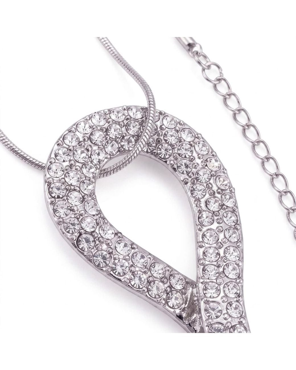 Modenaire Metallic Clear Crystal Infinity Teardrop Pendant Necklace