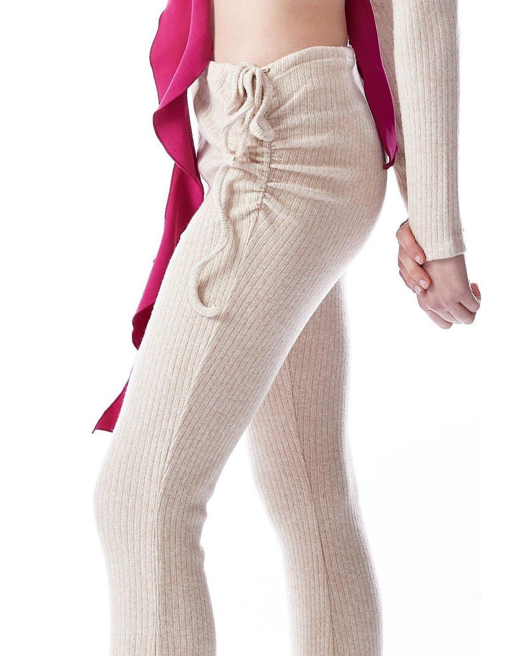 No'design Natural Neutrals Flared Pants With Side Ruched Detail