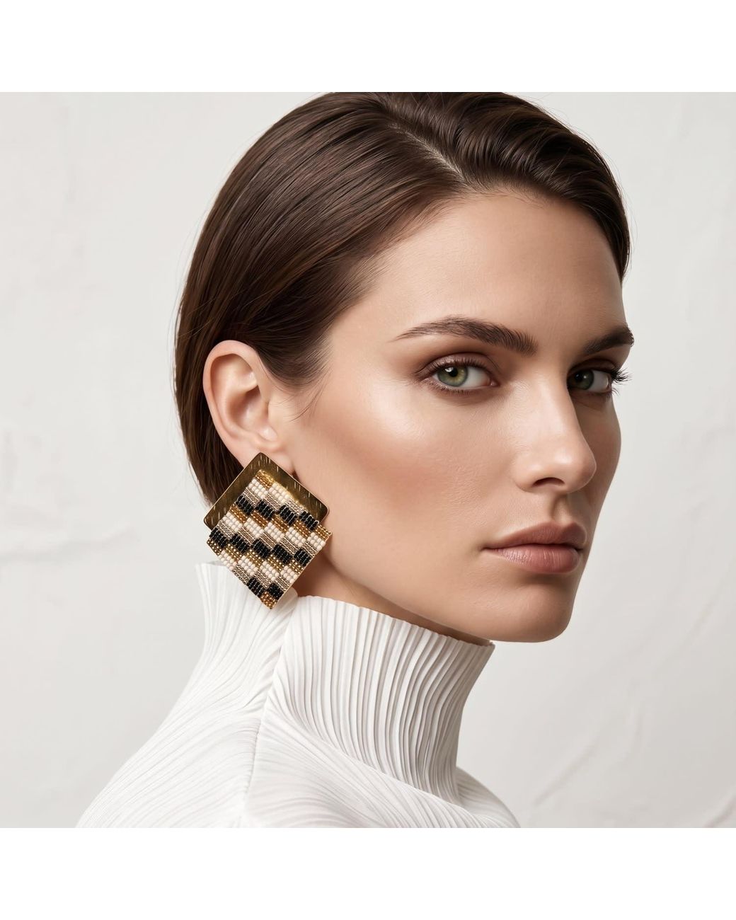 Iliana Arrazola Brown Minimalist Deconstructed Knot Stud Earrings, And, Glass Beads, Beaded Jewelry