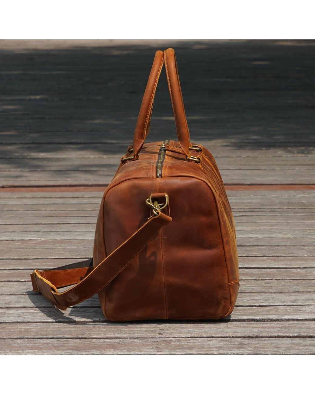 Touri Brown Genuine Leather Gym Bag With Shoe Storage