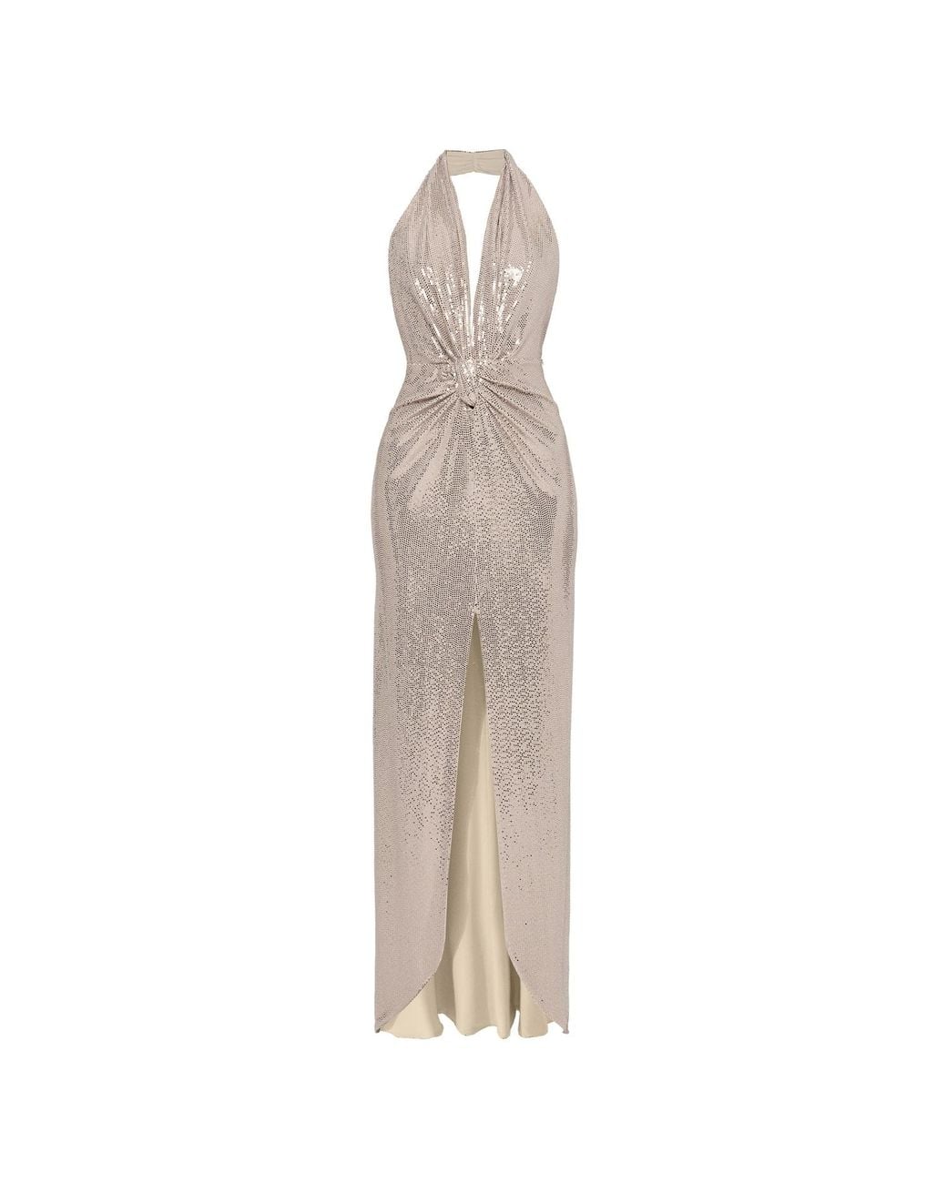 Nissa Natural Backless Sequin Maxi Dress
