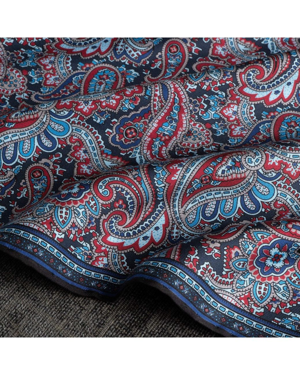 Otway & Orford Blue 'Cypress' Paisley Silk Pocket Square for men