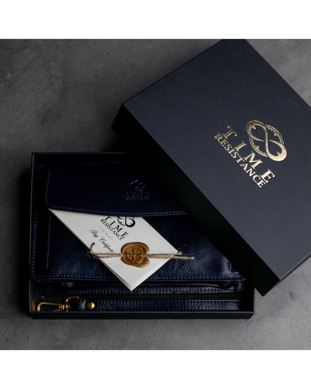 Time Resistance Blue Leather Clutch Purse for men