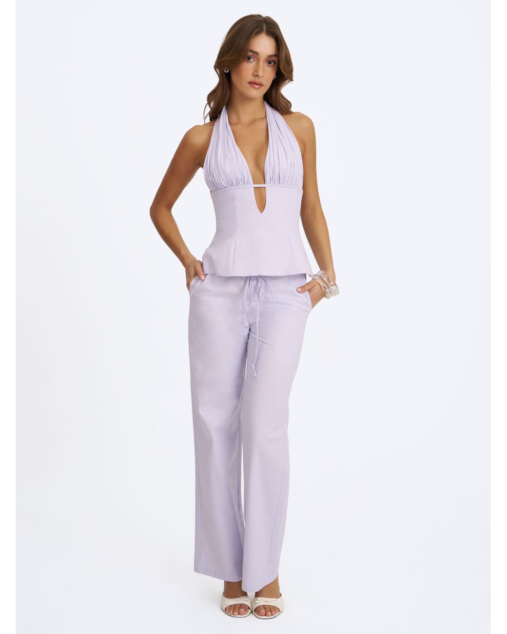 Miss Circle New York White Laureen Linen Straight Pants