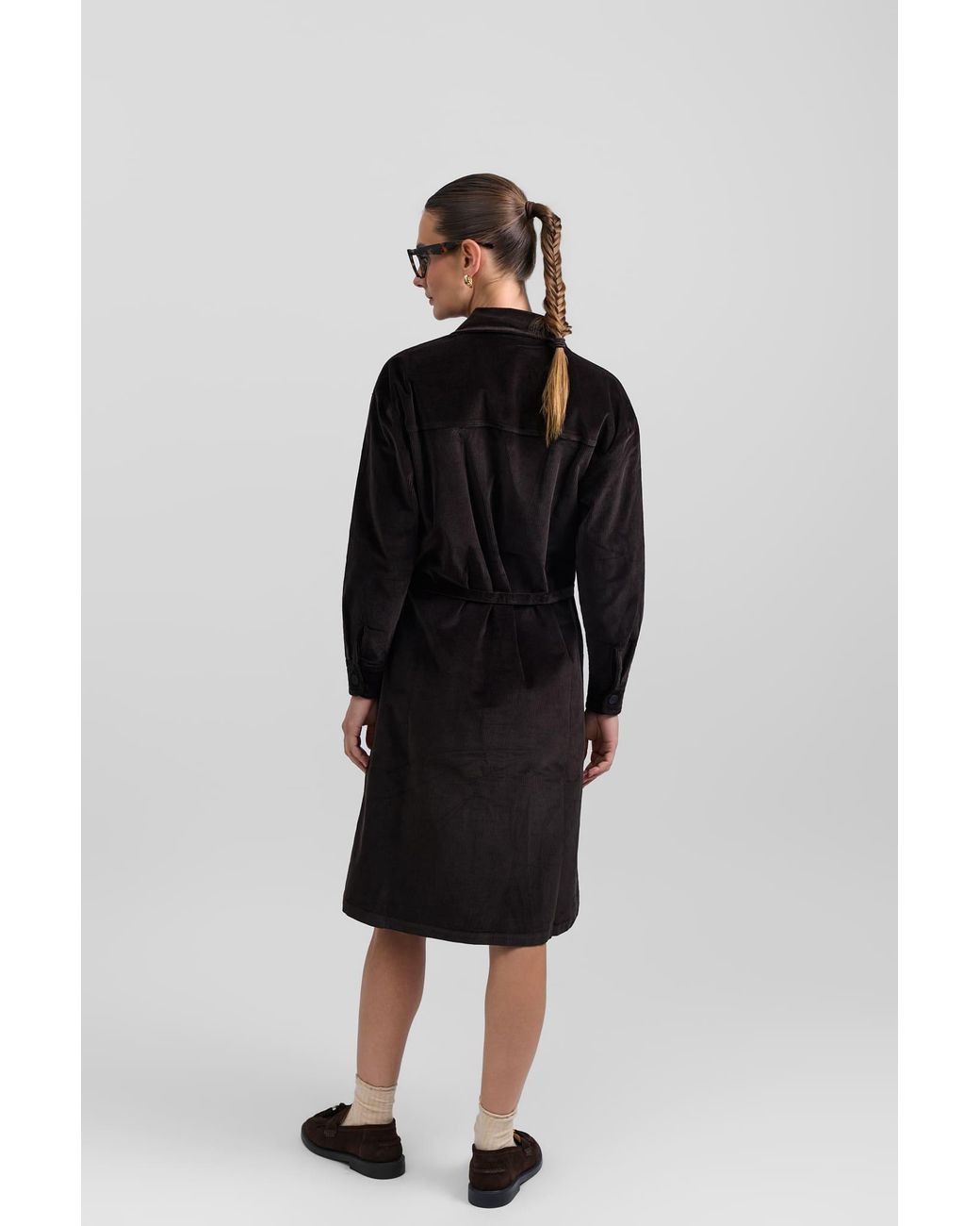 Rave on Trend Black Belted Corduroy Dress