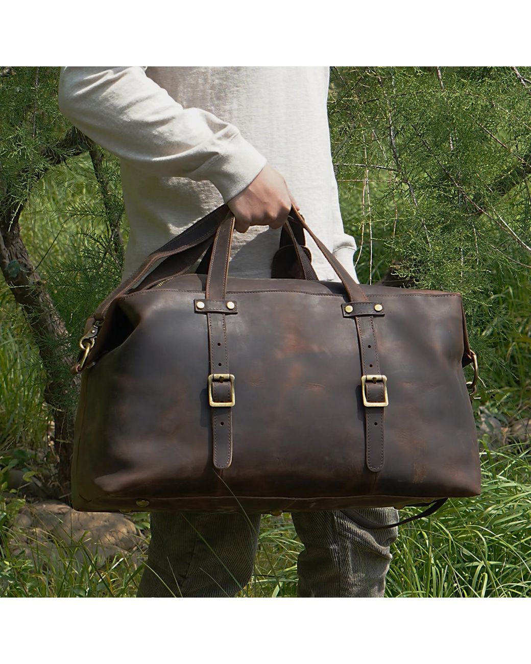 Touri Black Genuine Leather Duffel Holdall -Worn for men