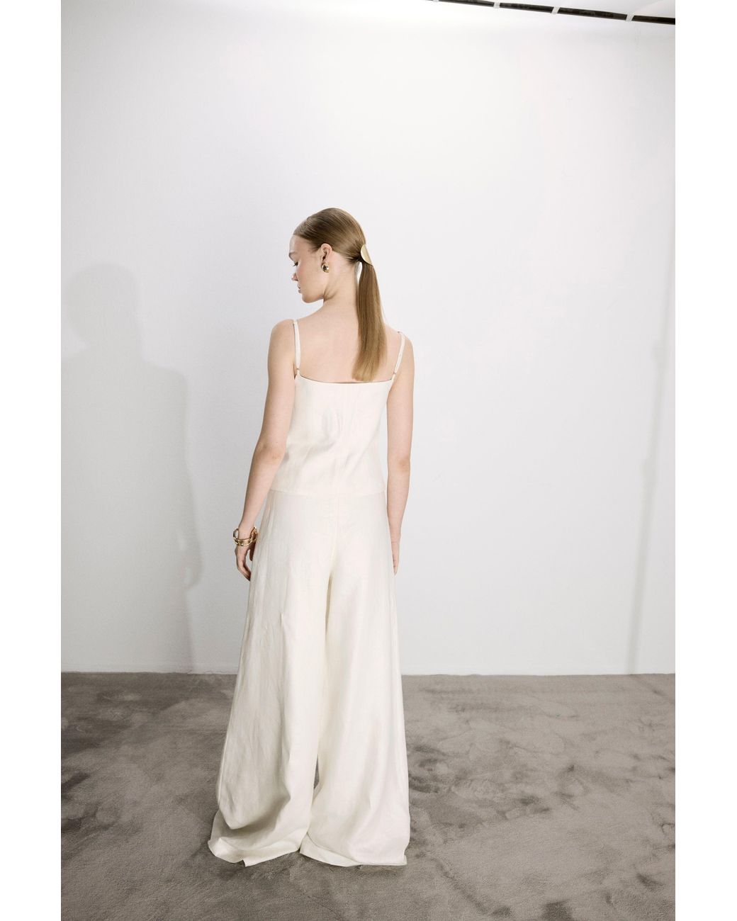 NAZLI CEREN White Mui Wide Leg Linen Trousers