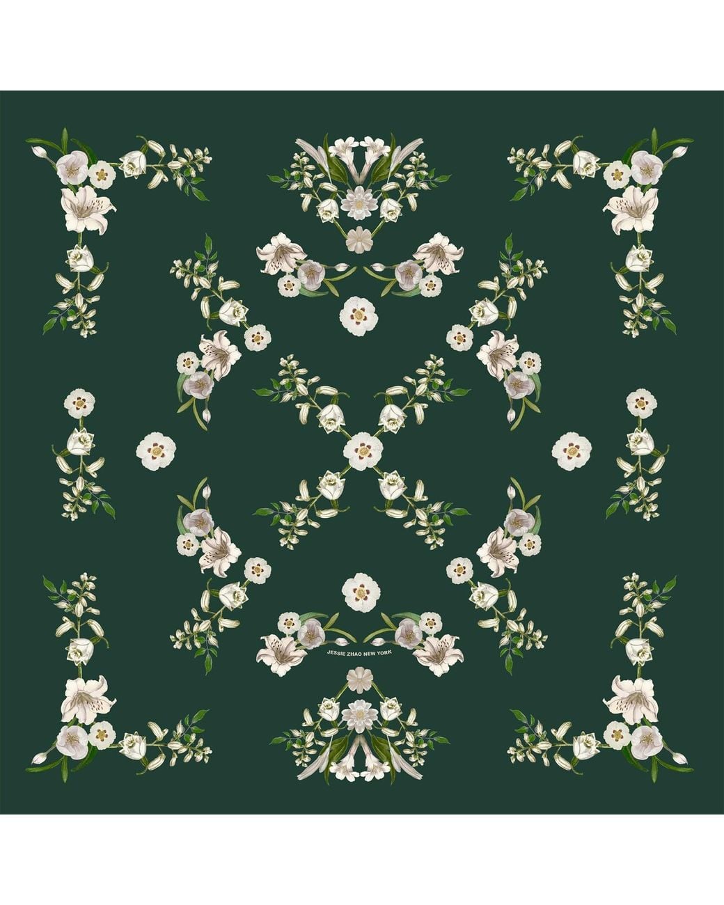 Jessie Zhao New York Green Lily Garden Double Sided Silk Scarf