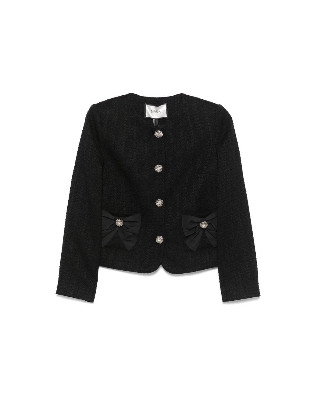 Nissa Black Bow-Detail Boucle Suit Jacket