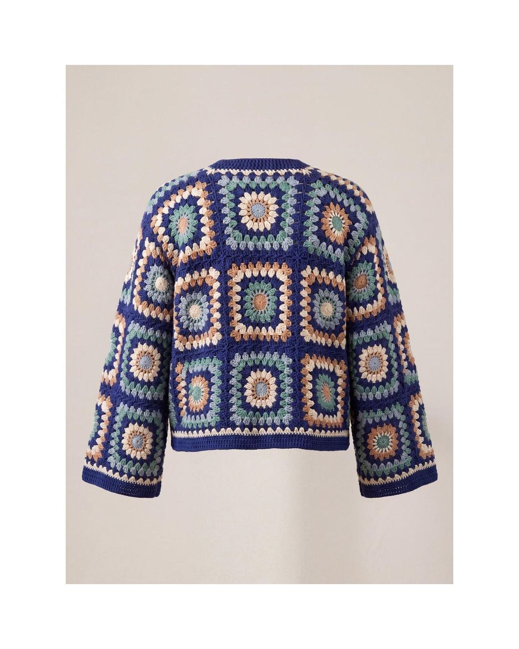 Ana Chic Blue Sunburst Handmade Crochet Cropped Cardigan