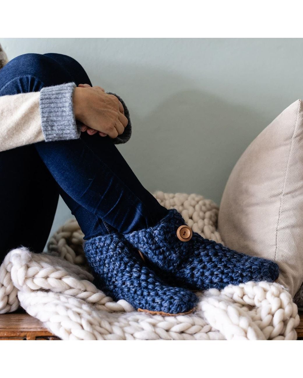 Kingdom of Wow Blue Extra Cozy Boot Wool Slippers For