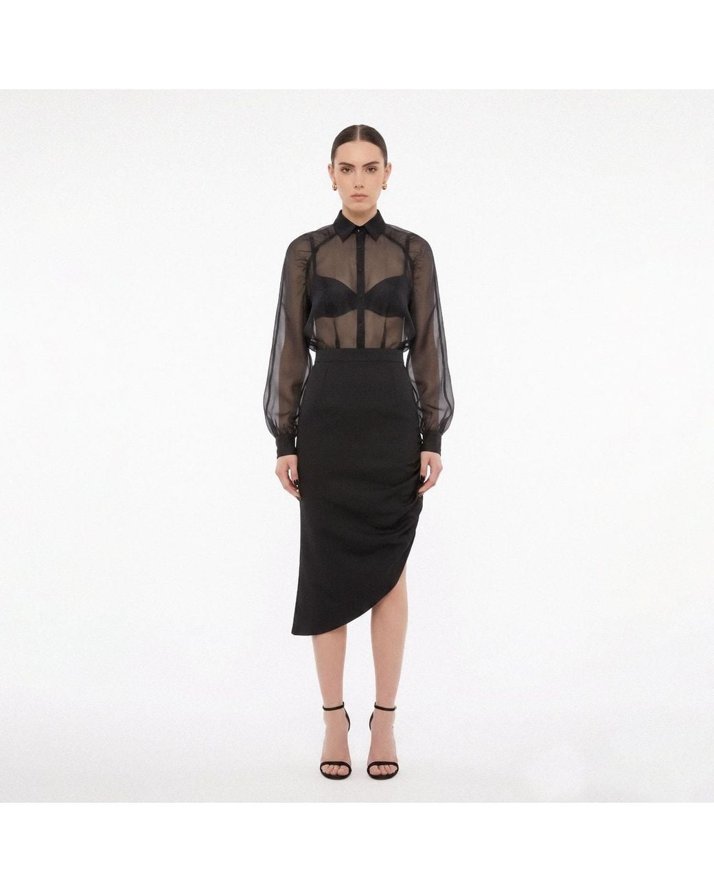 AVENUE No.29 Black Raglan Sleeve Silk Shirt Dress With Side Gathering