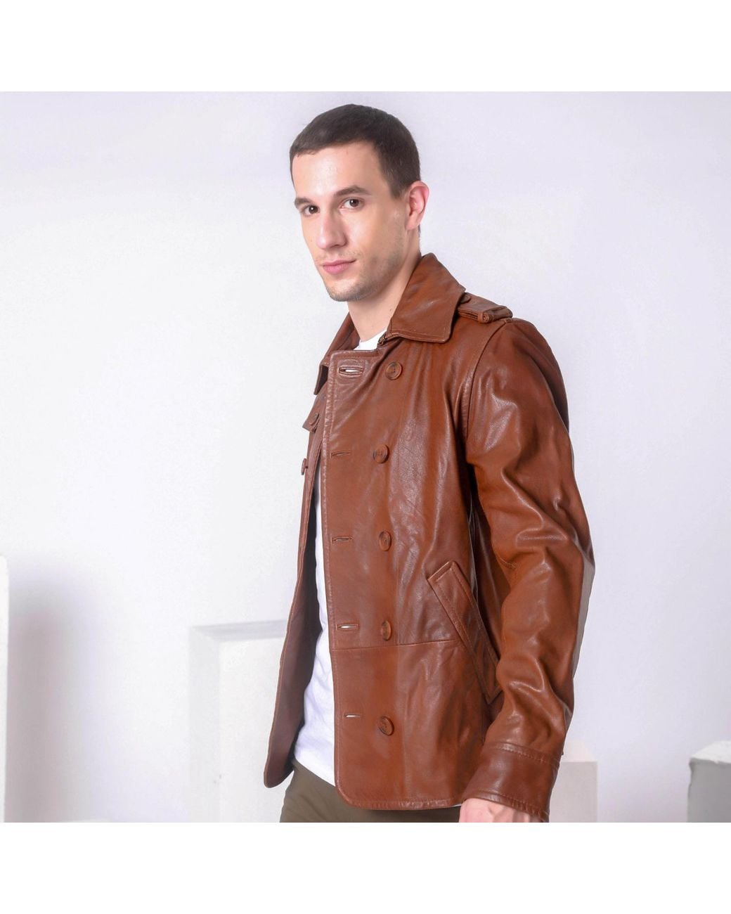 Zasta Studio Brown Boulevardier Classic Six Button Leather Jacket for men