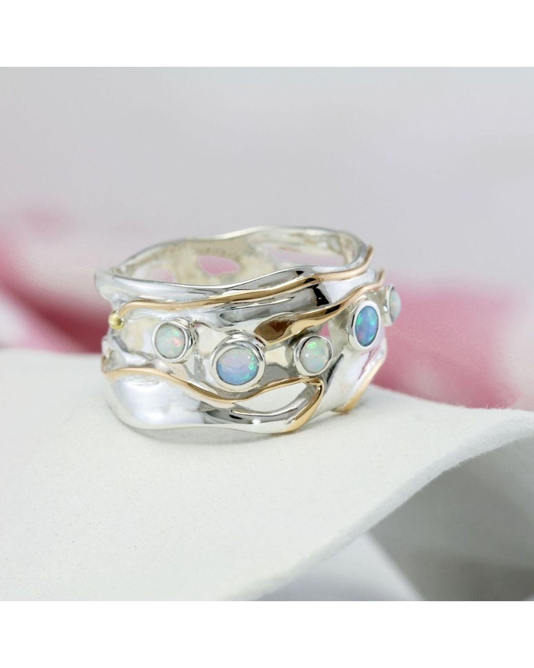 Isla Silver Blue Quintet Of Fire Opals Ring