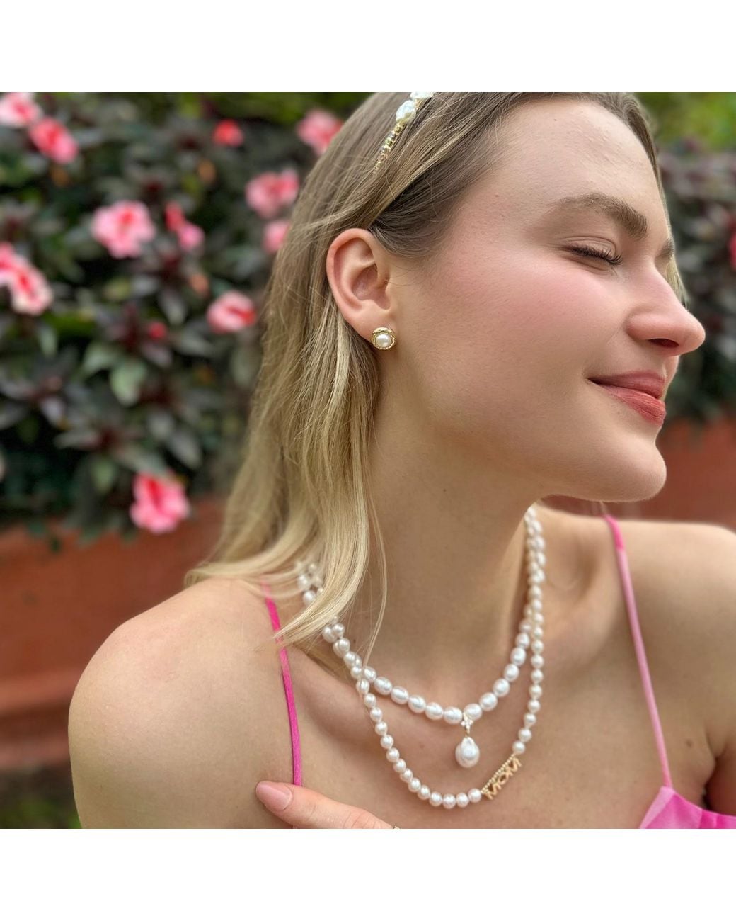 Farra Metallic Freshwater Pearls With Mom Pendant Necklace