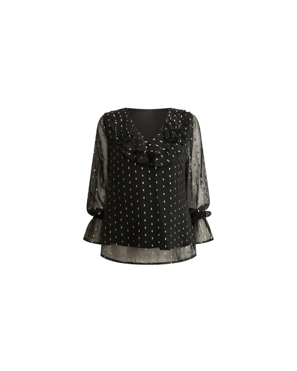 James Lakeland Black Metallic Ruffle Blouse