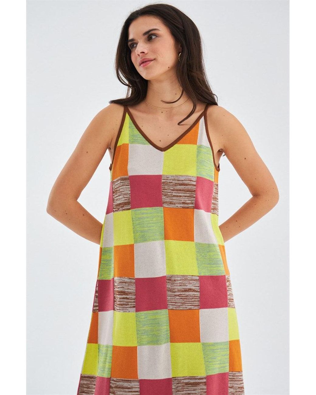 Peraluna Multicolor Bonjo Summer Patch Knit Strap Dress