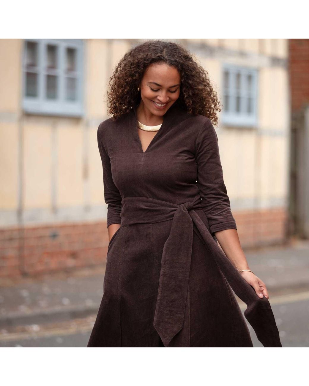 At Last Chelsea Corduroy Midi Dress in Brown | Lyst UK