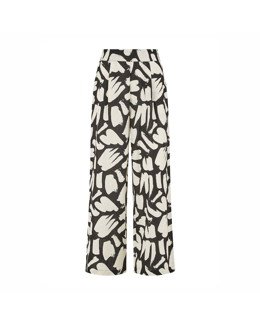 Yumi' Black Cotton Splash Print Relaxed Fit Trousers