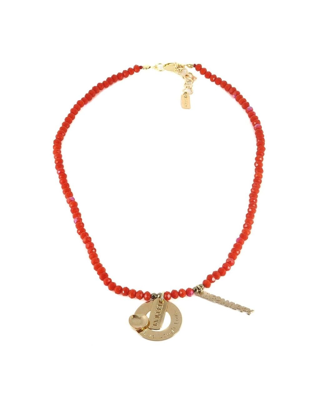 Ebru Jewelry Red Believe & Be Happy Crystal Beaded Choker Necklace