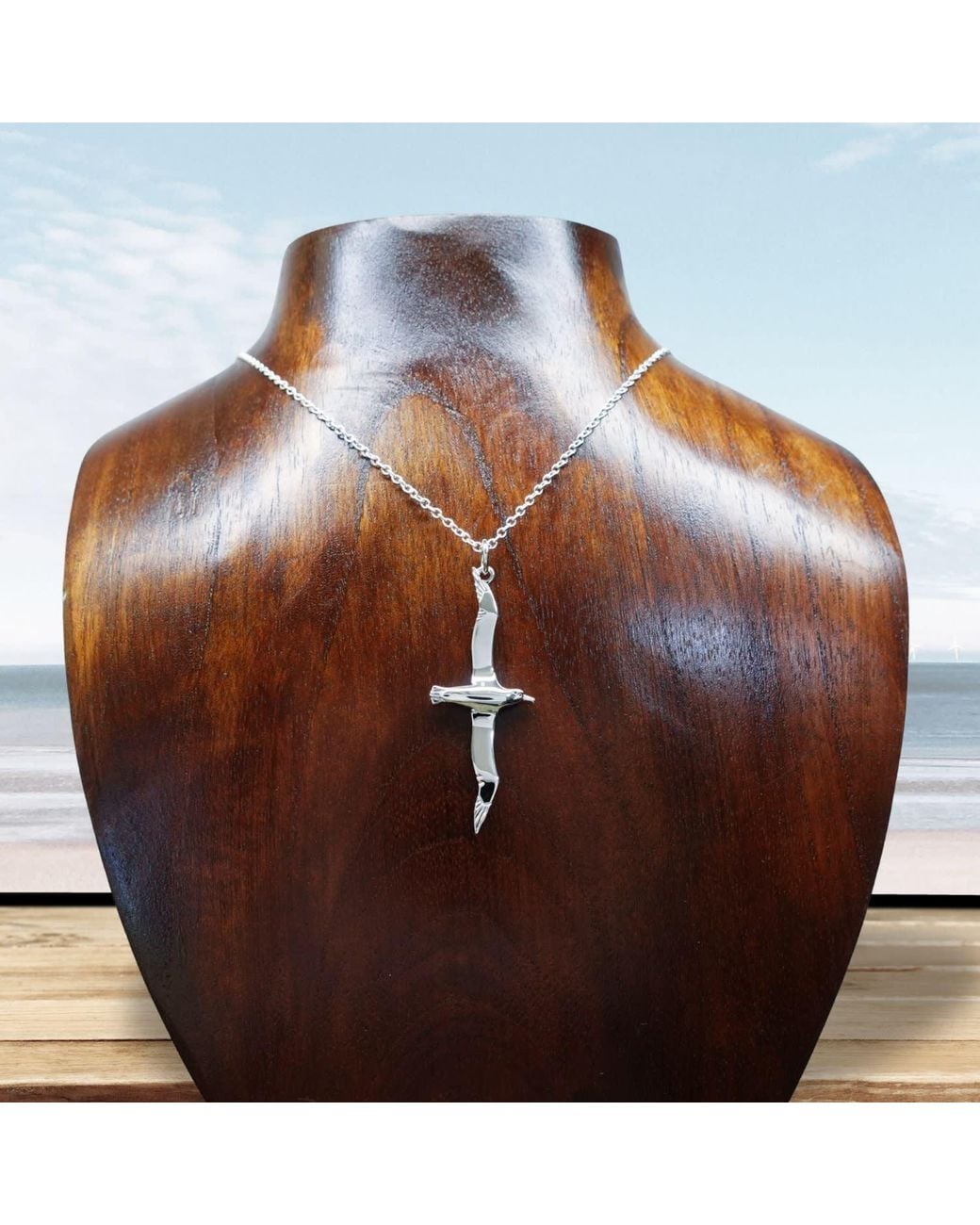 Adrian Ashley Metallic Albatross Necklace. Highly Polished, Tarnish Resistant On A Solid Chain