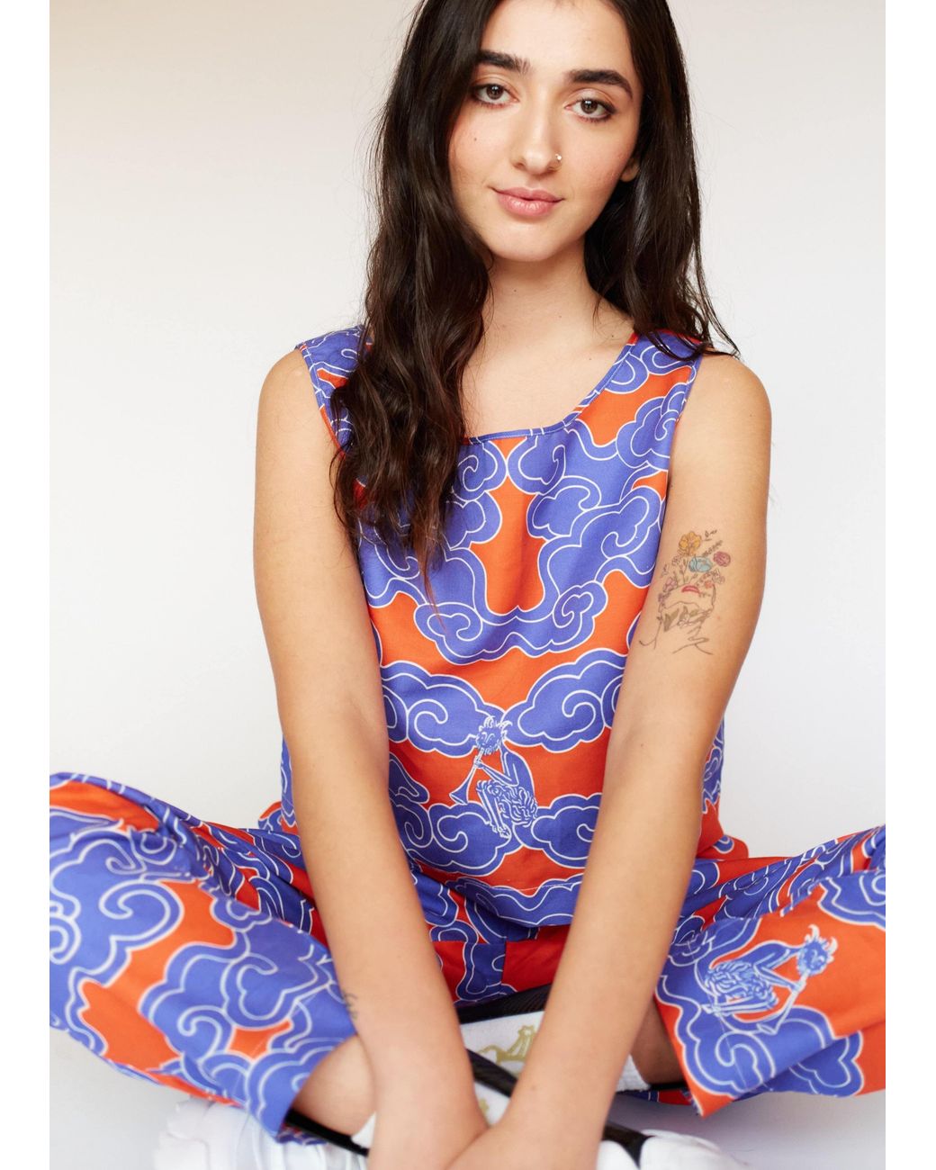 Wild Clouds Blue Organic Cotton & Linen Two-Way Tank