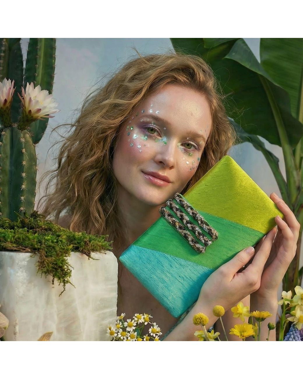 Simitri Green Key Lime Braided Fringe Clutch