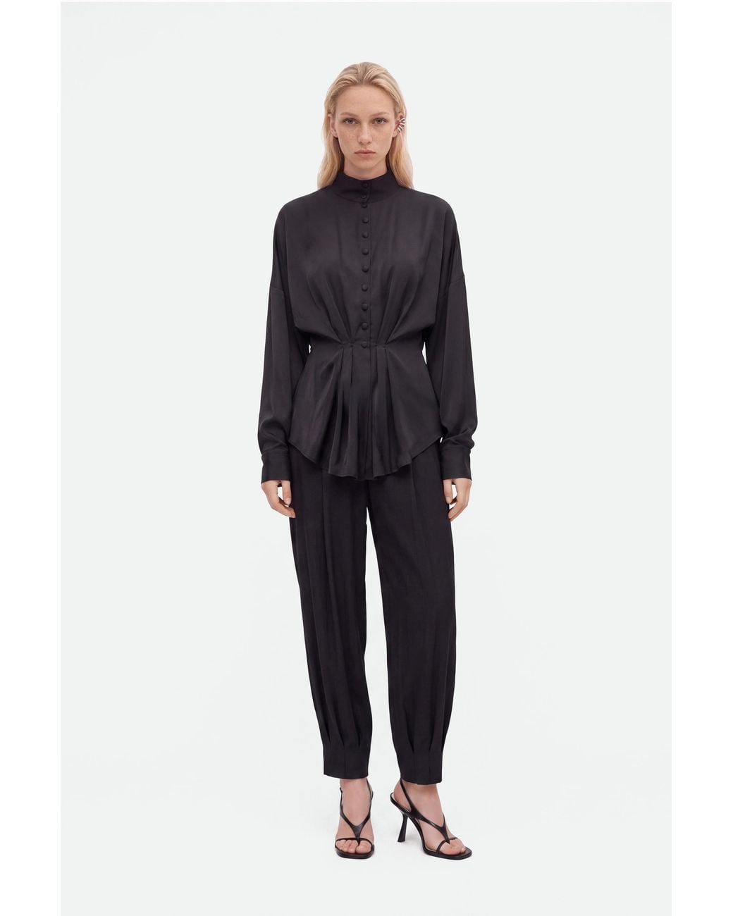 Nocturne Black Tie Detail Stand Collar Shirt