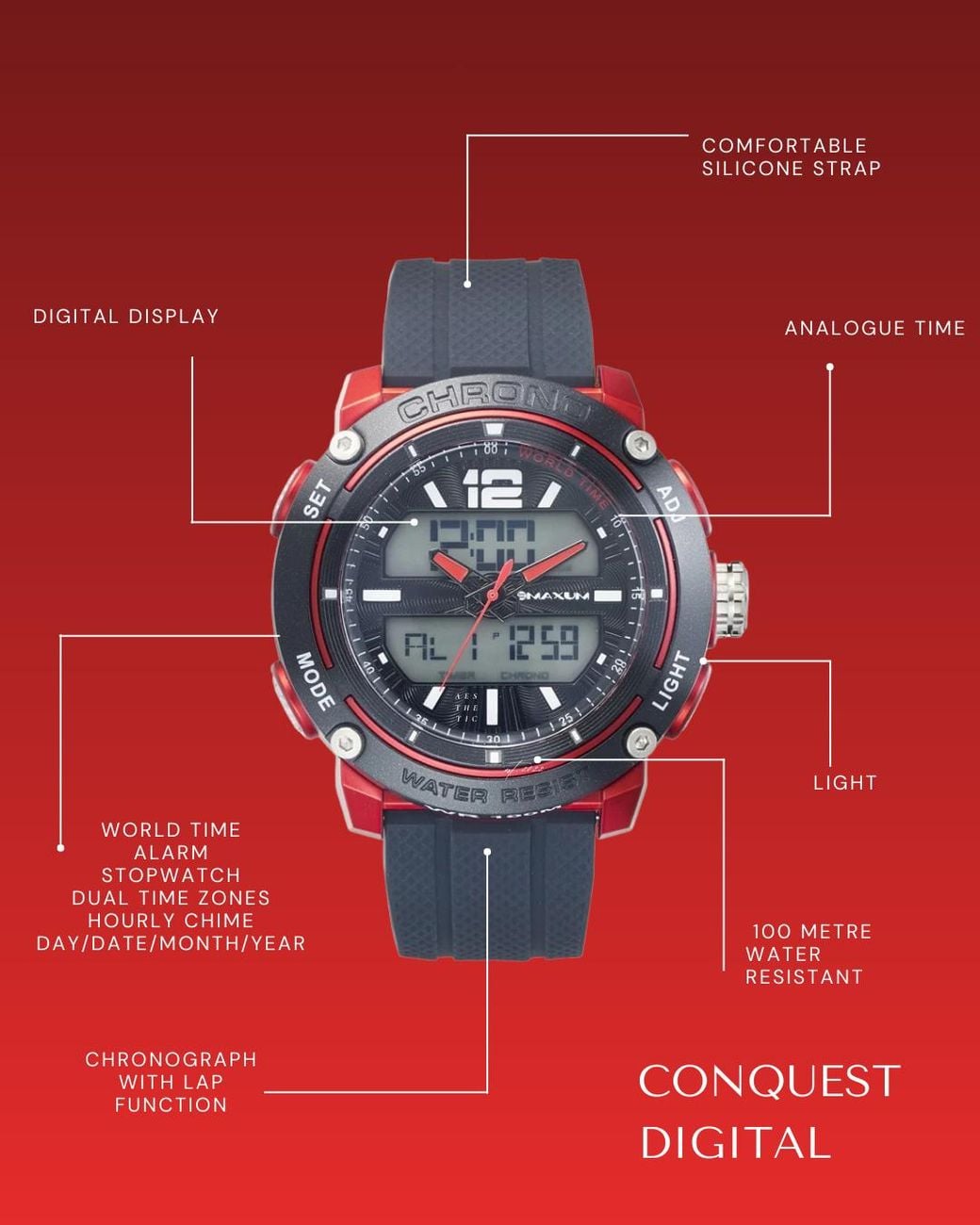 Maxum Gray Conquest Analogue Digital Watch for men