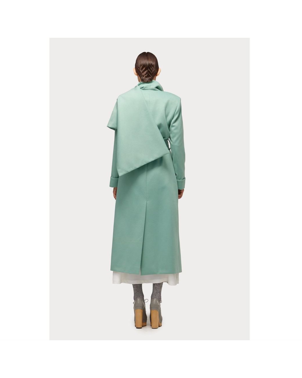 Julia Allert Green Long Wrap Coat With Drape Collar Mint