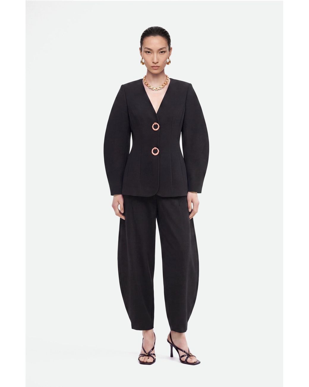 Nocturne Black Ring Button Wrap Front Jacket