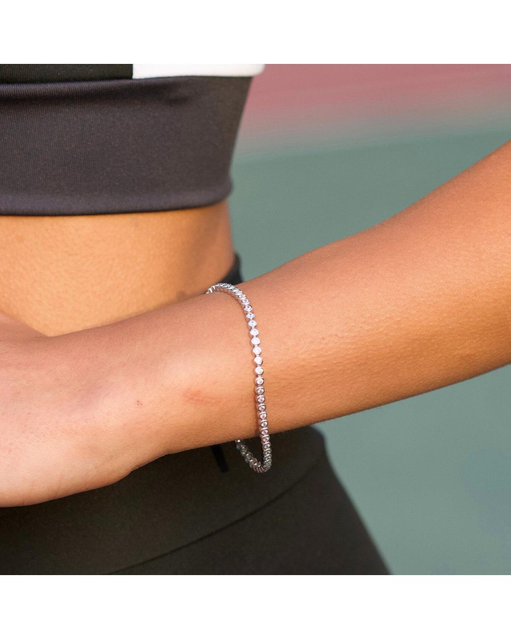 Spero London Metallic Round Bezel Tennis Bracelet