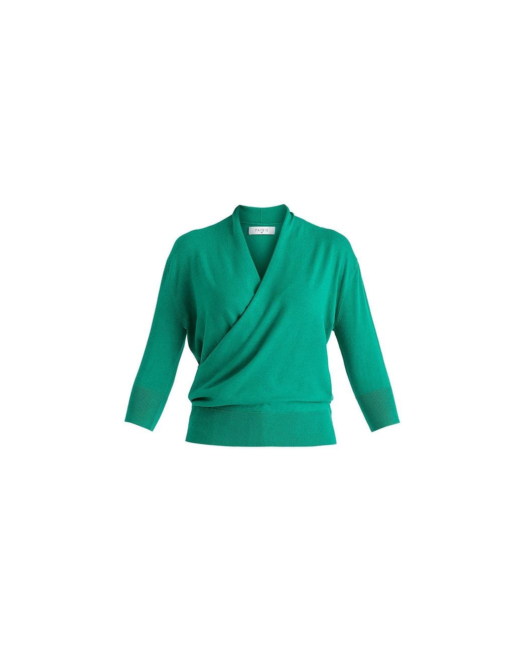 Paisie Green Cropped Sleeve Knit Wrap Top