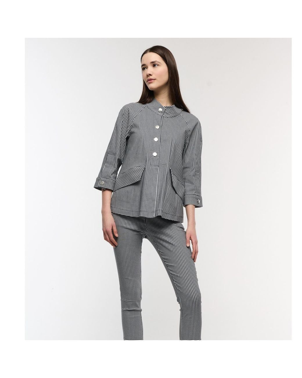 Mirimalist Gray Checked Shirt Jacket