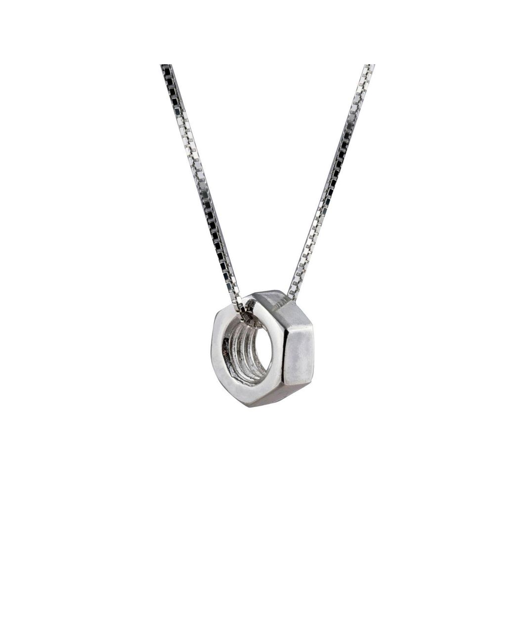 Edge Only Metallic Hex Nut Pendant Long Sterling for men