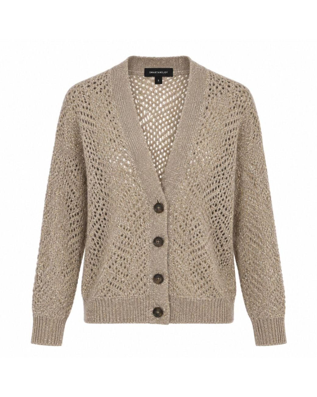 Smart and Joy Brown Openwork Wool And Mohair Cardigan With A V-Neck And Long Sleeves