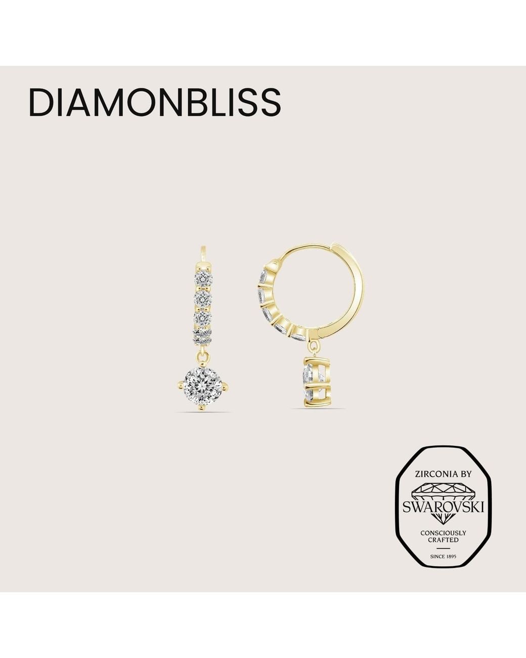 Diamonbliss Metallic Round Cut Dangle Hoop Earrings With Swarovski Three And Half Carats, Plated
