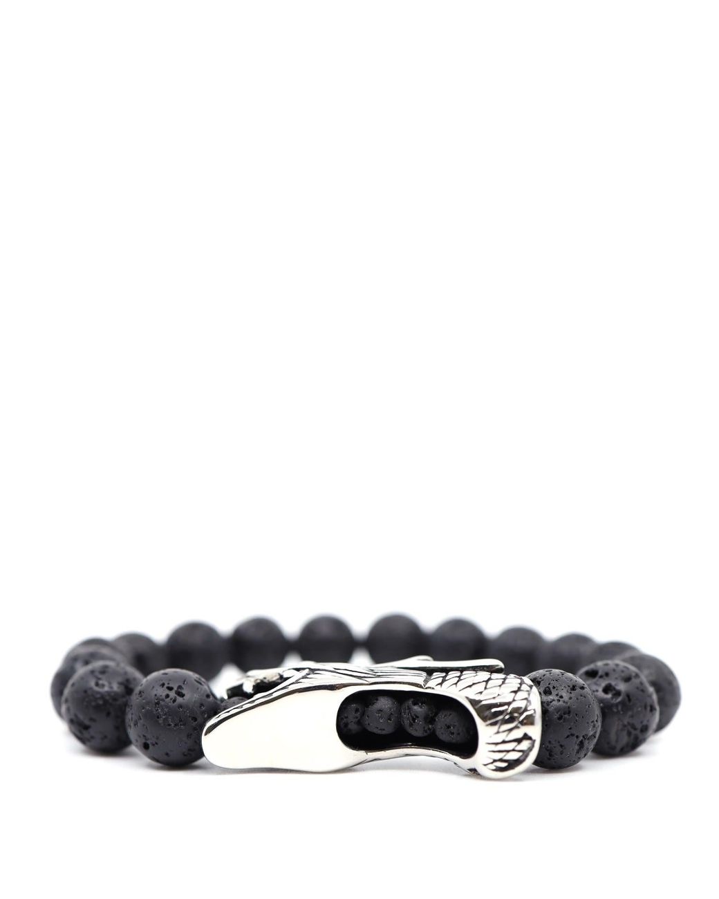 Shar Oke White Dragon Stainless Steel & Natural Lava Beaded Bracelet for men