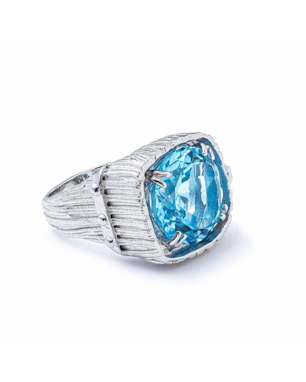 German Kabirski Blue Lyric Textured Ring With Natural Round Cut Topaz