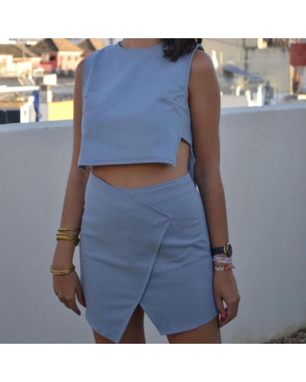 Mimhi Maison Blue Kaia Wrap Mini Skirt – Light
